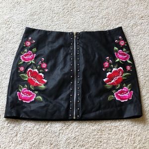 F21 faux leather embroidered skirt